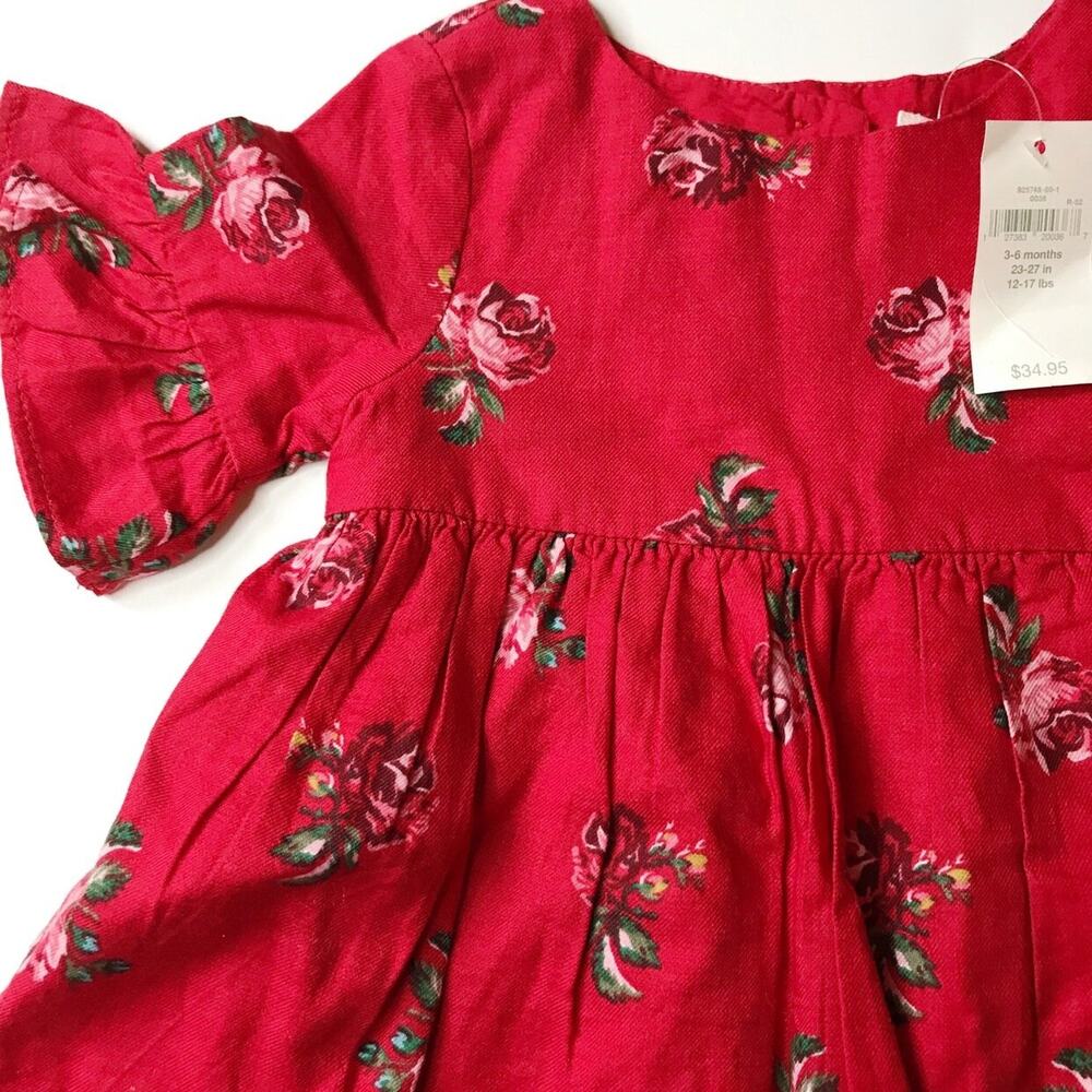 NWT Gap 100% Cotton Red Rose Dress w/Onesie 3-6M - Picture 7 of 7